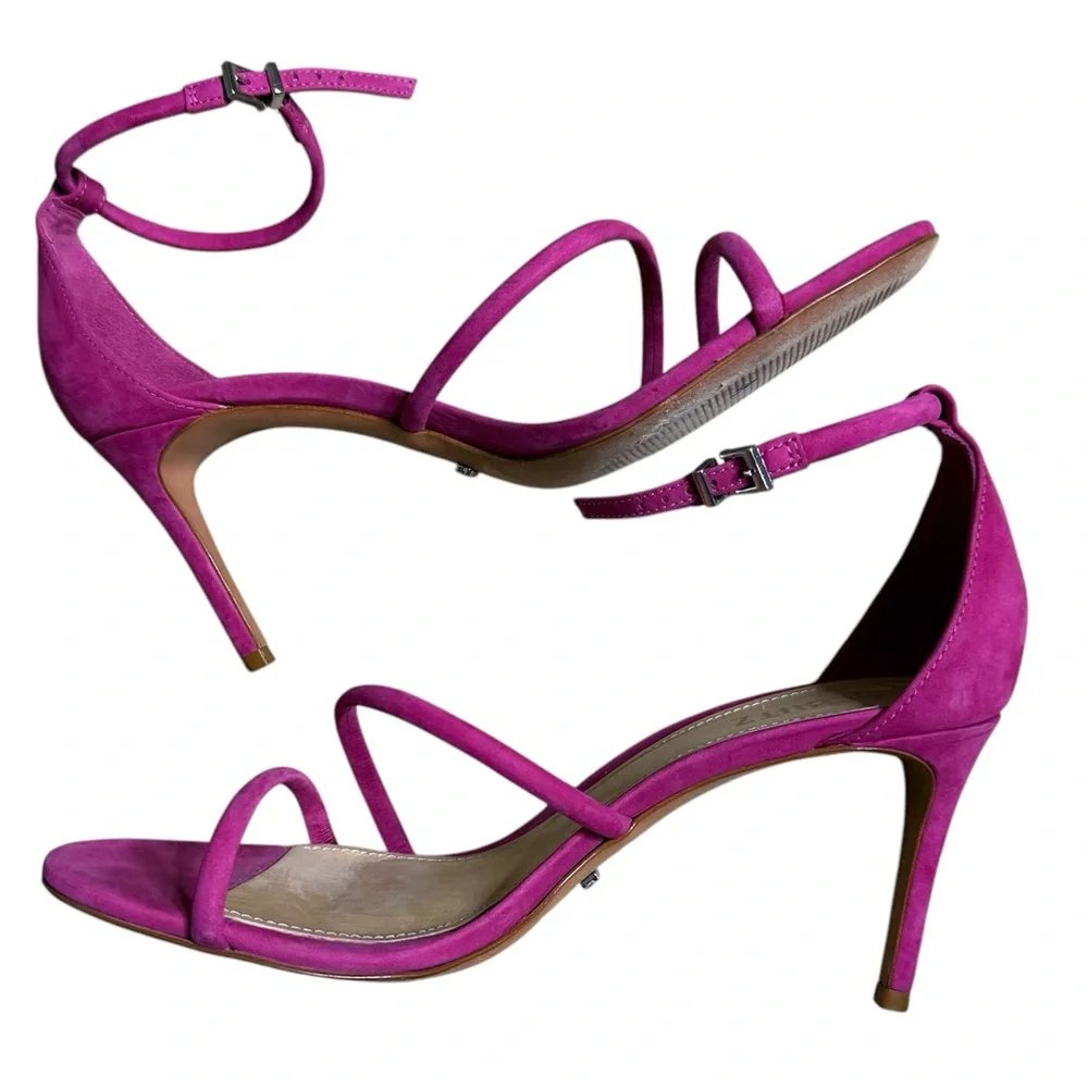 Schutz Jenina Fuchsia Leather Ankle Straps 3” Stiletto Heel Size 10 - Picture 2 of 7
